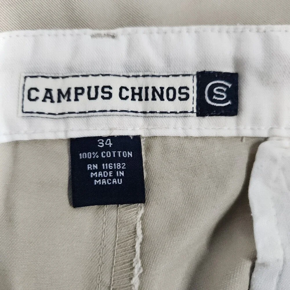 Campus Chinos Men's Khaki 100% Cotton Shorts Size 34 Embroidered Casual 171
